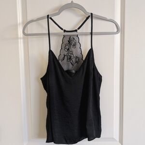 Midnight Bakery Black small racerback tank, floral detail and adjustable straps
